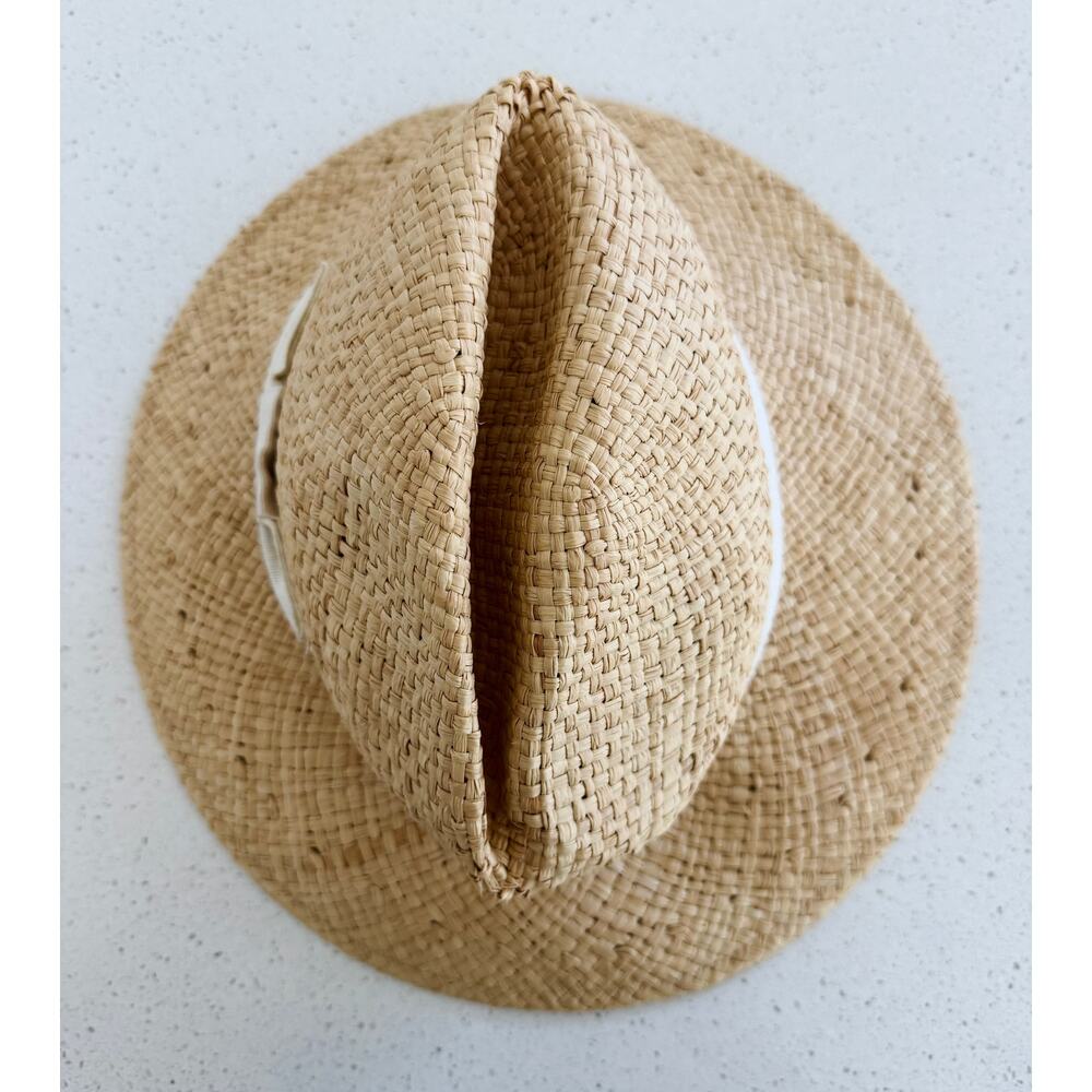 Vintage Saks Fifth Avenue Italian Straw Fedora Hat White Ribbon - Picture 3 of 4